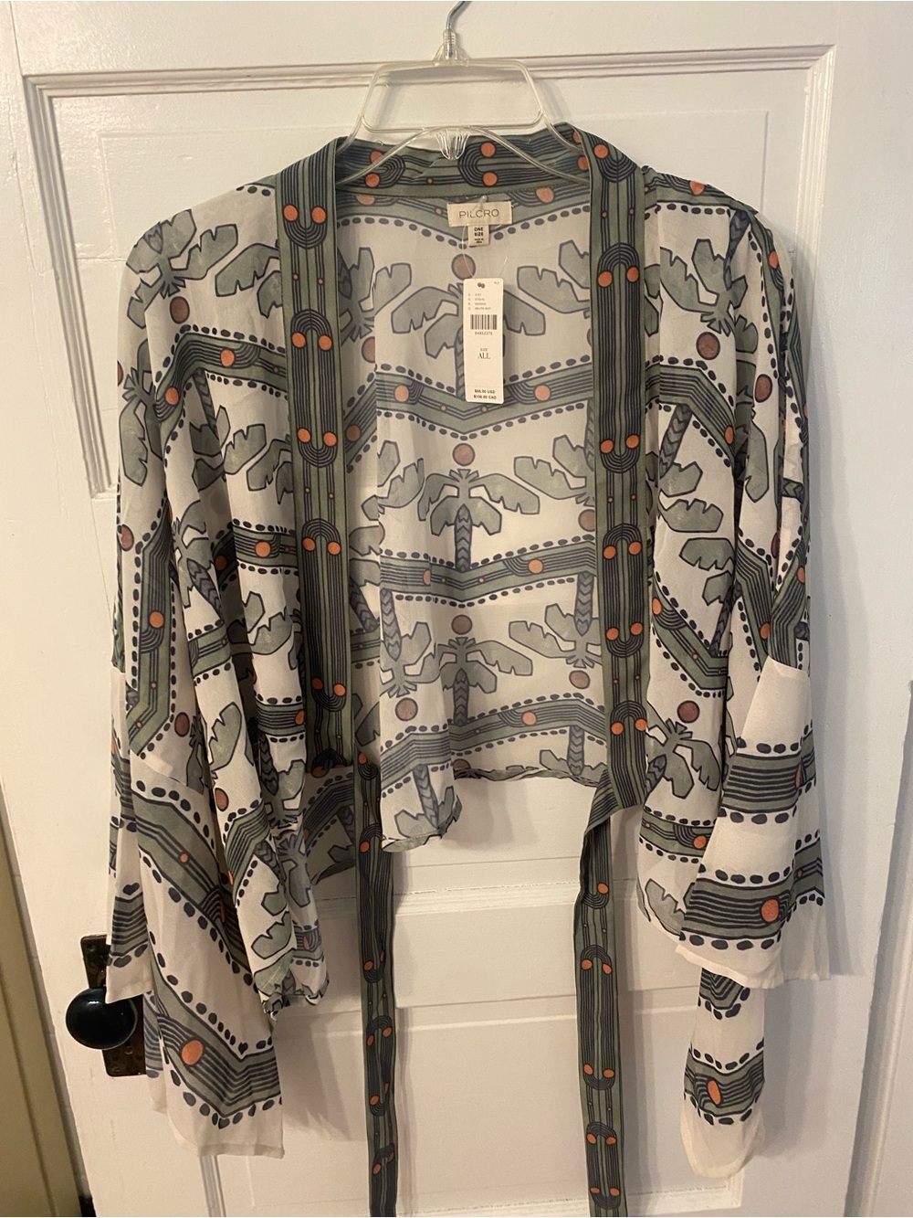 Anthropologie OulcroLightweight Printed Kimono Cardigan - Green & Orange Pattern